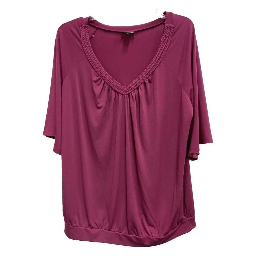 East 5th Top Womens‎ 1X Purple Braided V-Neck Short Sleeve Banded Hem Minimalist